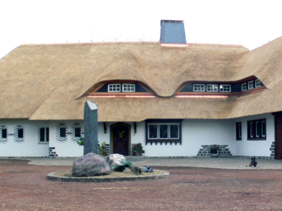 Firstbereich des Reetdachs bei der Sichtprüfung